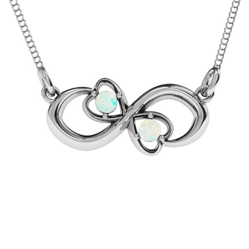 Two Hearts Infinity Pendant – Sterling Silver with Opal
