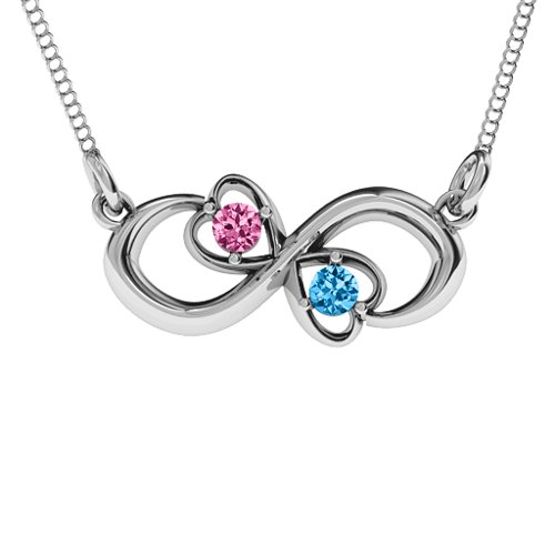 Two Hearts Infinity Pendant – Sterling Silver with Pink Tourmaline and Blue Topaz
