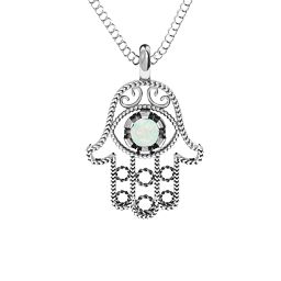 Hamsa Pendant in 925 Sterling Silver with Opal
