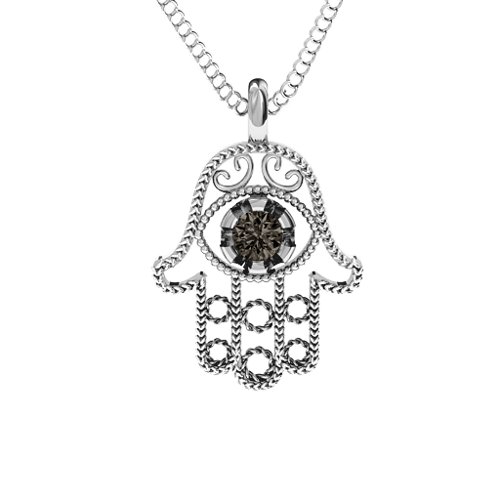 Hamsa Pendant – Sterling Silver with Smokey Quartz