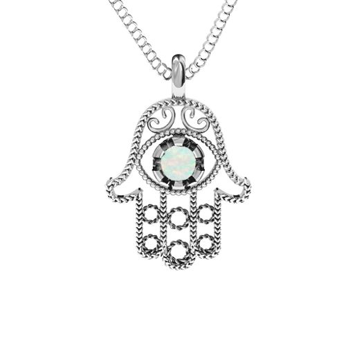 Hamsa Pendant – Sterling Silver with Opal