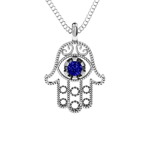 Hamsa Pendant – Sterling Silver with Blue Sapphire