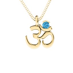 Om Yoga Pendant with 3mm Round Stone in 18K Gold Plated Silver with Blue Topaz
