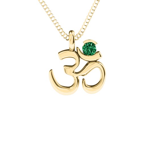 Om Yoga Pendant with 3mm Round Stone – 18K Gold Plated Silver with Emerald