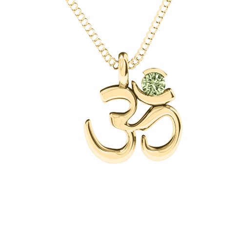 Om Yoga Pendant with 3mm Round Stone – 18K Gold Plated Silver with Peridot