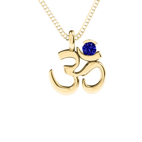 Om Yoga Pendant with 3mm Round Stone – 18K Gold Plated Silver with Blue Sapphire