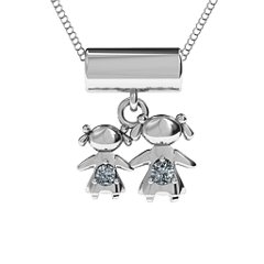 Sisters or Mother and Daughter Character Pendant – Sterling Silver with Cubic Zirconia