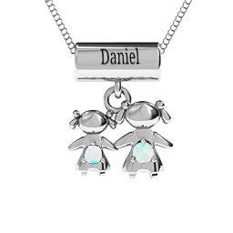 Sisters or Mother and Daughter Character Pendant in 925 Sterling Silver with Opal