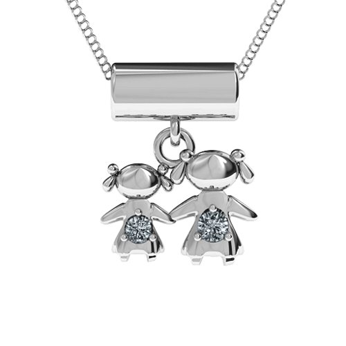 Sisters or Mother and Daughter Character Pendant – Sterling Silver with Cubic Zirconia