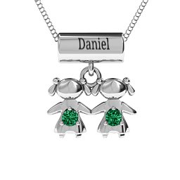 Sisters or Daughters Character Pendant in 925 Sterling Silver with Emerald
