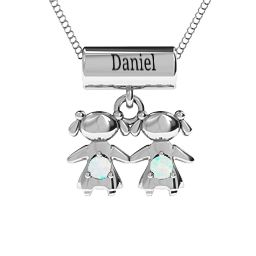 Sisters or Daughters Character Pendant in 925 Sterling Silver with Opal
