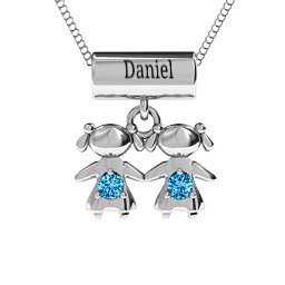 Sisters or Daughters Character Pendant in 925 Sterling Silver with Blue Topaz