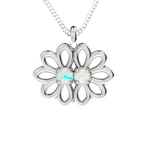 Sister's Flower Pendant – Sterling Silver with Opal