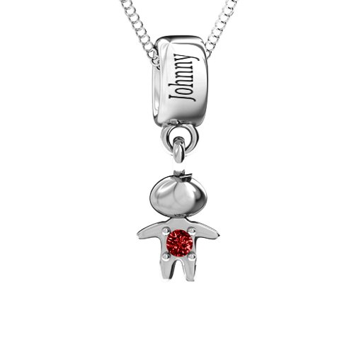 Happy Boy Pendant – Sterling Silver with Garnet
