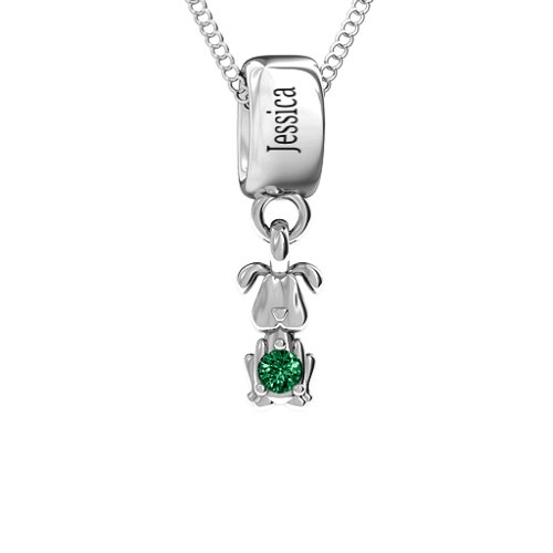 Happy Dog Pendant – Sterling Silver with Emerald
