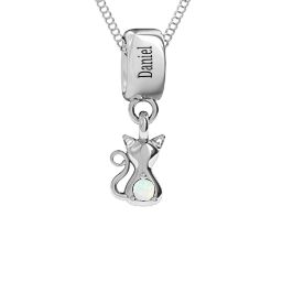 Happy Cat Pendant in 925 Sterling Silver with Opal