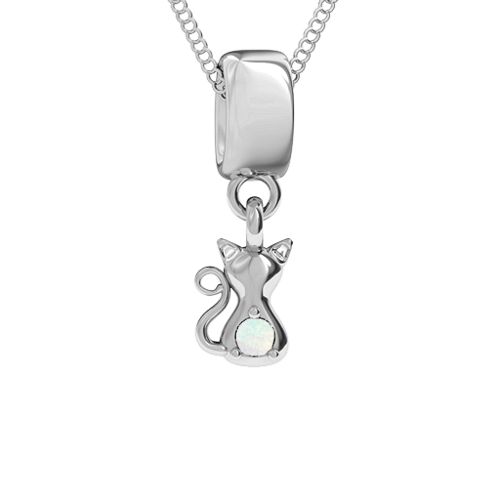 Happy Cat Pendant – Sterling Silver with Opal