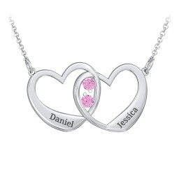 Merging Hearts Pendant in 925 Sterling Silver with Pink Sapphire