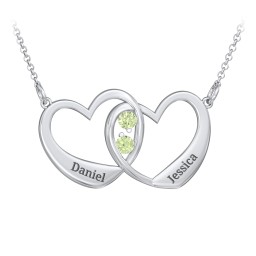 Merging Hearts Pendant in 925 Sterling Silver with Peridot