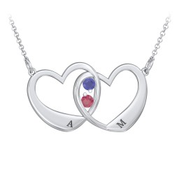 Merging Hearts Pendant in 925 Sterling Silver with Blue Sapphire and Ruby