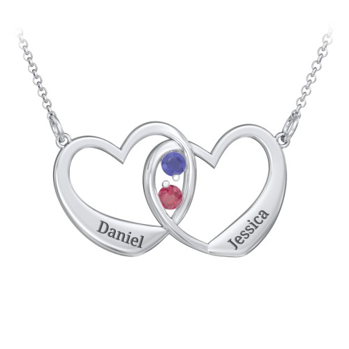 Merging Hearts Pendant – Sterling Silver with Blue Sapphire and Ruby
