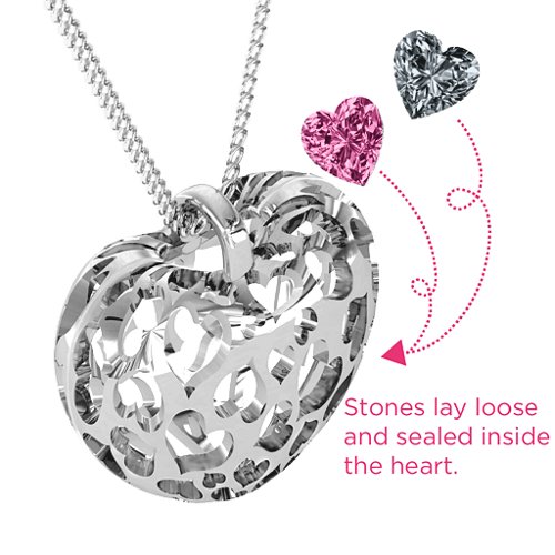 Caged Hearts Pendant With 2–6 Stones – Sterling Silver with Pink Tourmaline and Cubic Zirconia