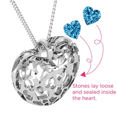 Caged Hearts Pendant With 2–6 Stones – Sterling Silver with Blue Topaz