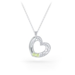Engravable Filigree Heart Pendant with Birthstones