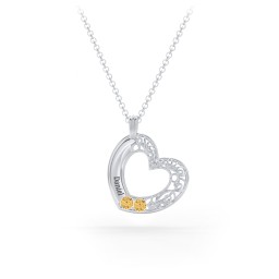 Engravable Filigree Heart Pendant with Birthstones
