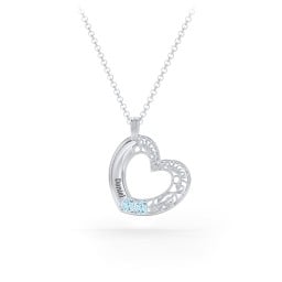 Engravable Filigree Heart Pendant with Birthstones