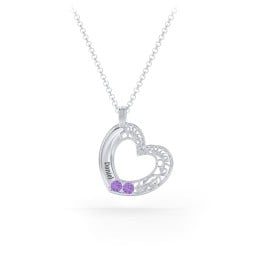 Engravable Filigree Heart Pendant with Birthstones