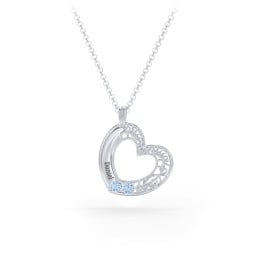 Engravable Filigree Heart Pendant with Birthstones