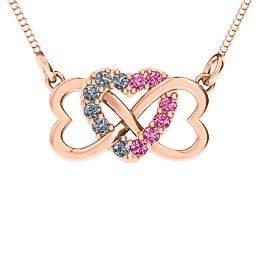 Triple Heart Infinity Pendant in 9K Solid Rose Gold with Cubic Zirconia and Pink Tourmaline