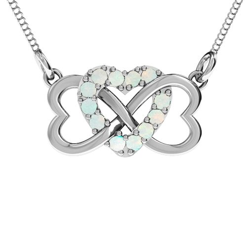 Triple Heart Infinity Pendant – Sterling Silver with Opal