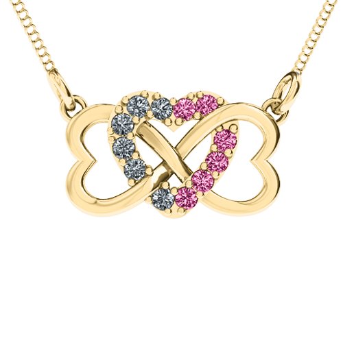 Triple Heart Infinity Pendant – 9kt Yellow Gold with Cubic Zirconia and Pink Tourmaline