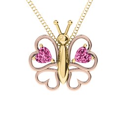 Love Butterfly Pendant in 9K Solid Yellow Gold with Pink Tourmaline