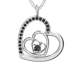 Hearts in Hearts Pendant in 925 Sterling Silver with Smokey Quartz and Black Premium Zirconia