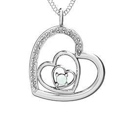 Hearts in Hearts Pendant in 925 Sterling Silver with Opal and White Premium Zirconia