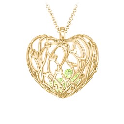 Organic Caged Hearts Pendant in 18K Gold Plated Silver with Peridot, Cubic Zirconia, Blue Topaz, Blue Sapphire, and Emerald