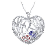 Organic Caged Hearts Pendant – 18K Gold Plated Silver with Garnet and Blue Sapphire
