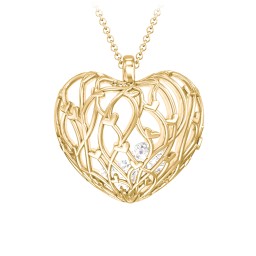 Organic Caged Hearts Pendant in 18K Gold Plated Silver with Cubic Zirconia, Blue Topaz, Blue Sapphire, and Emerald