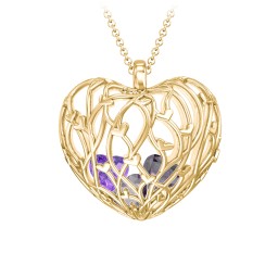 Organic Caged Hearts Pendant in 18K Gold Plated Silver with Alexandrite and Amethyst