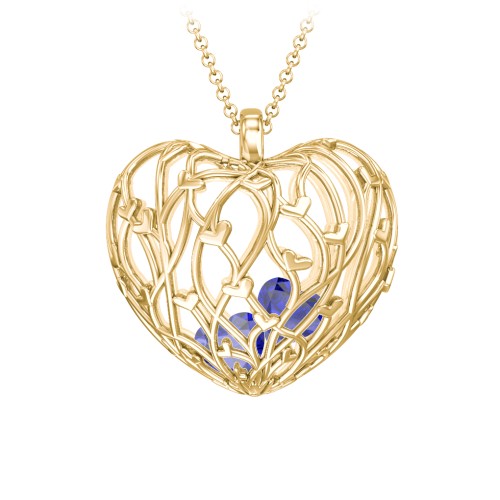 Organic Caged Hearts Pendant – 18K Gold Plated Silver with Blue Sapphire