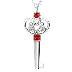 3–5 Stone Accented Key Pendant – Sterling Silver with Garnet and Cubic Zirconia