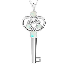 3–5 Stone Accented Key Pendant in 925 Sterling Silver with Opal and Amethyst