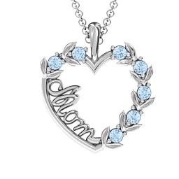 Mom's Heart of Love Pendant in 925 Sterling Silver with Aquamarine