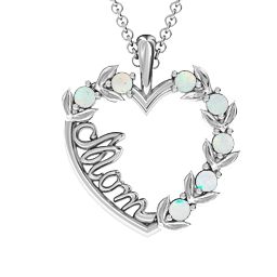 Mom's Heart of Love Pendant in 925 Sterling Silver with Opal