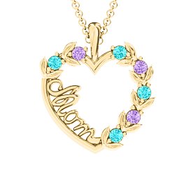 Mom's Heart of Love Pendant in 9K Solid Yellow Gold with Mint Premium Zirconia and Amethyst Premium Zirconia