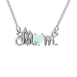 Graceful Mom Heart Birthstone Pendant in 925 Sterling Silver with Opal
