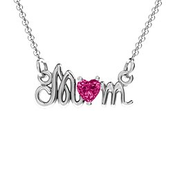 Graceful Mom Heart Birthstone Pendant in 925 Sterling Silver with Ruby